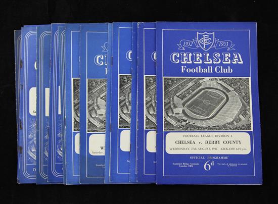 Fifteen 1952-55 Chelsea Football Club programmes,